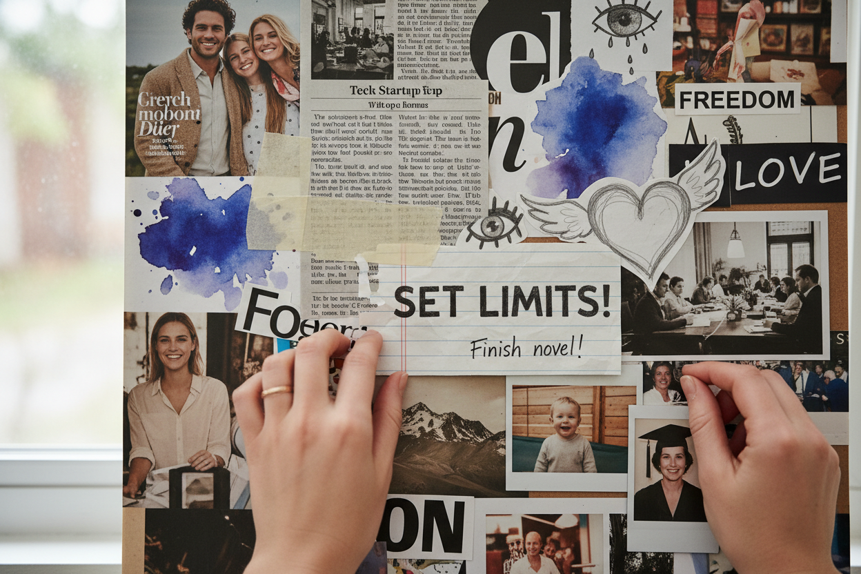 bitte unterschielichere Bilder - nicht so harmonisch, da ja aus unterschiedlichen Quellen die Collage entsteht, Fotos, Zeitungsausschnitte, selbstgeschrieben und gemacltes